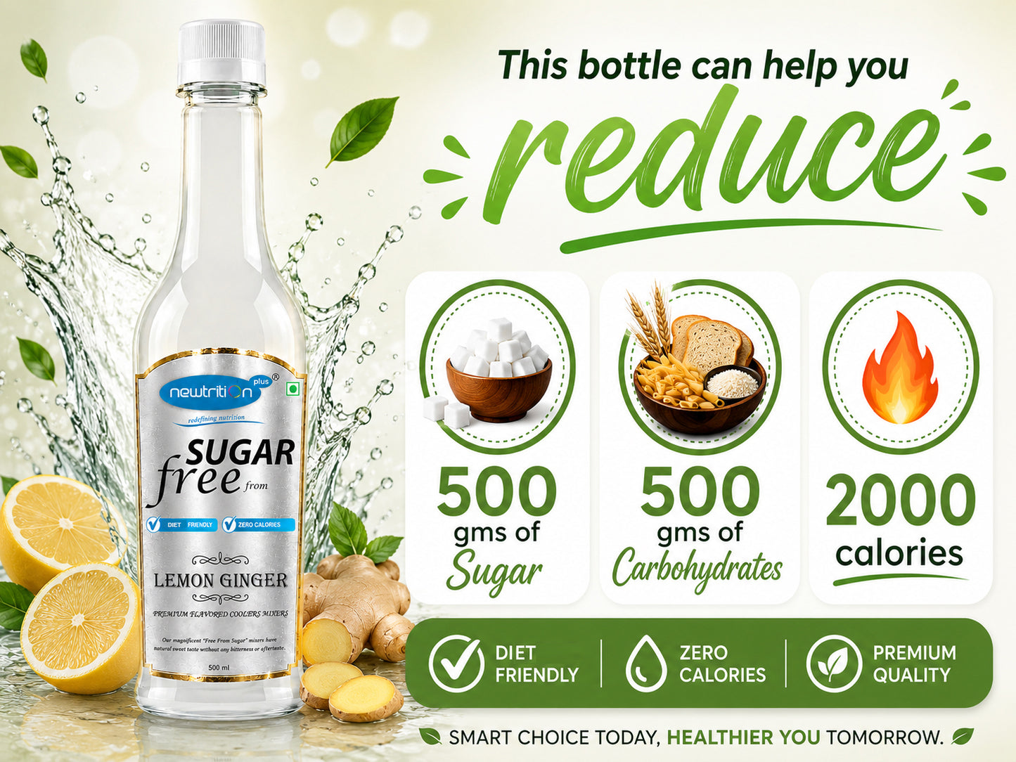 Lemon Ginger Sugar-Free Mocktail Syrup Mixer (Zero Calorie)
