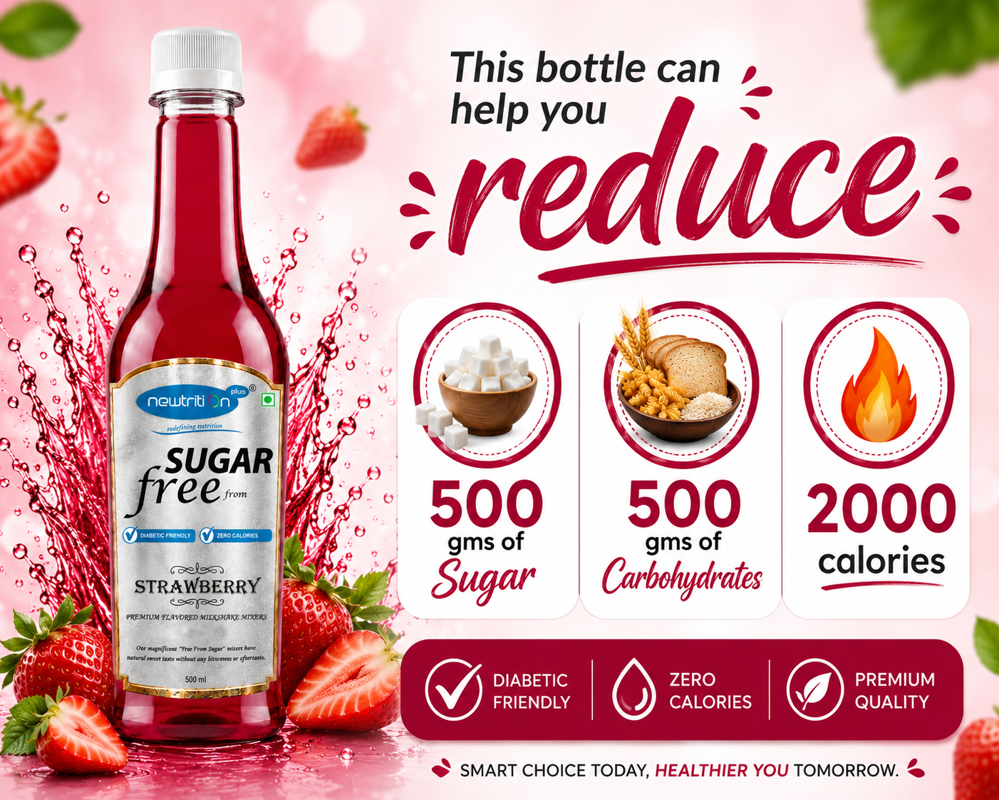 Strawberry Sugar-Free Syrup for Milkshakes & Smoothies