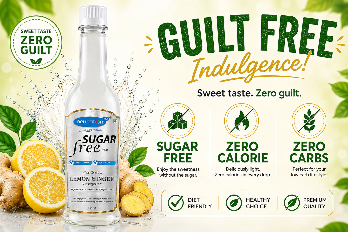 Lemon Ginger Sugar-Free Mocktail Syrup Mixer (Zero Calorie)