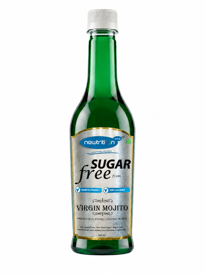 Green bottle of sugar-free Virgin Mojito on a white background