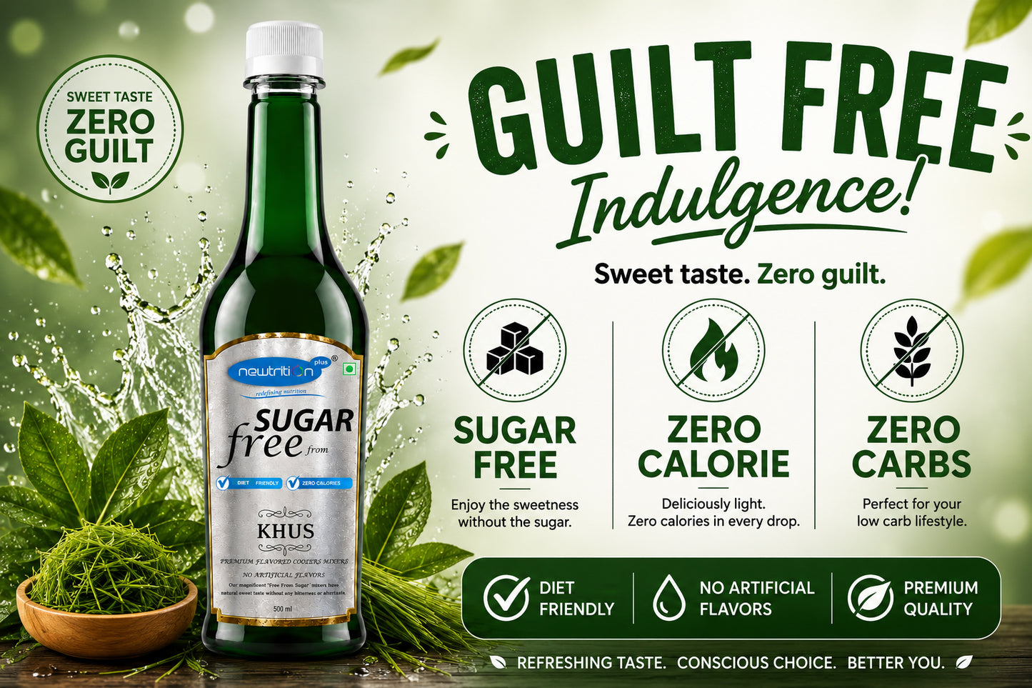 Khus Sugar-Free Syrup (Zero Calorie Cooling Drink Mixer)