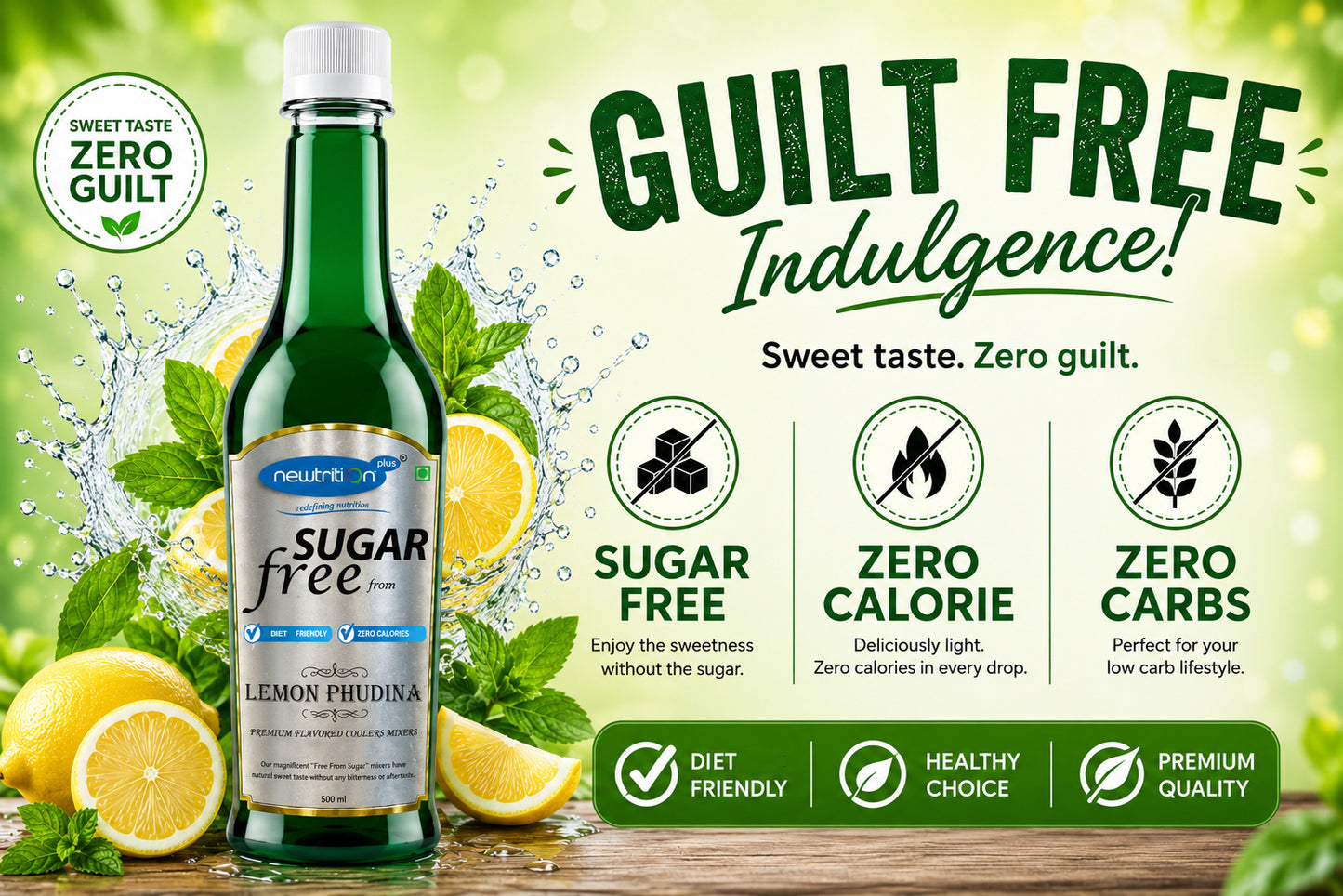 Lemon Phudina Sugar-Free Mocktail Syrup Mixer (Zero Calorie)