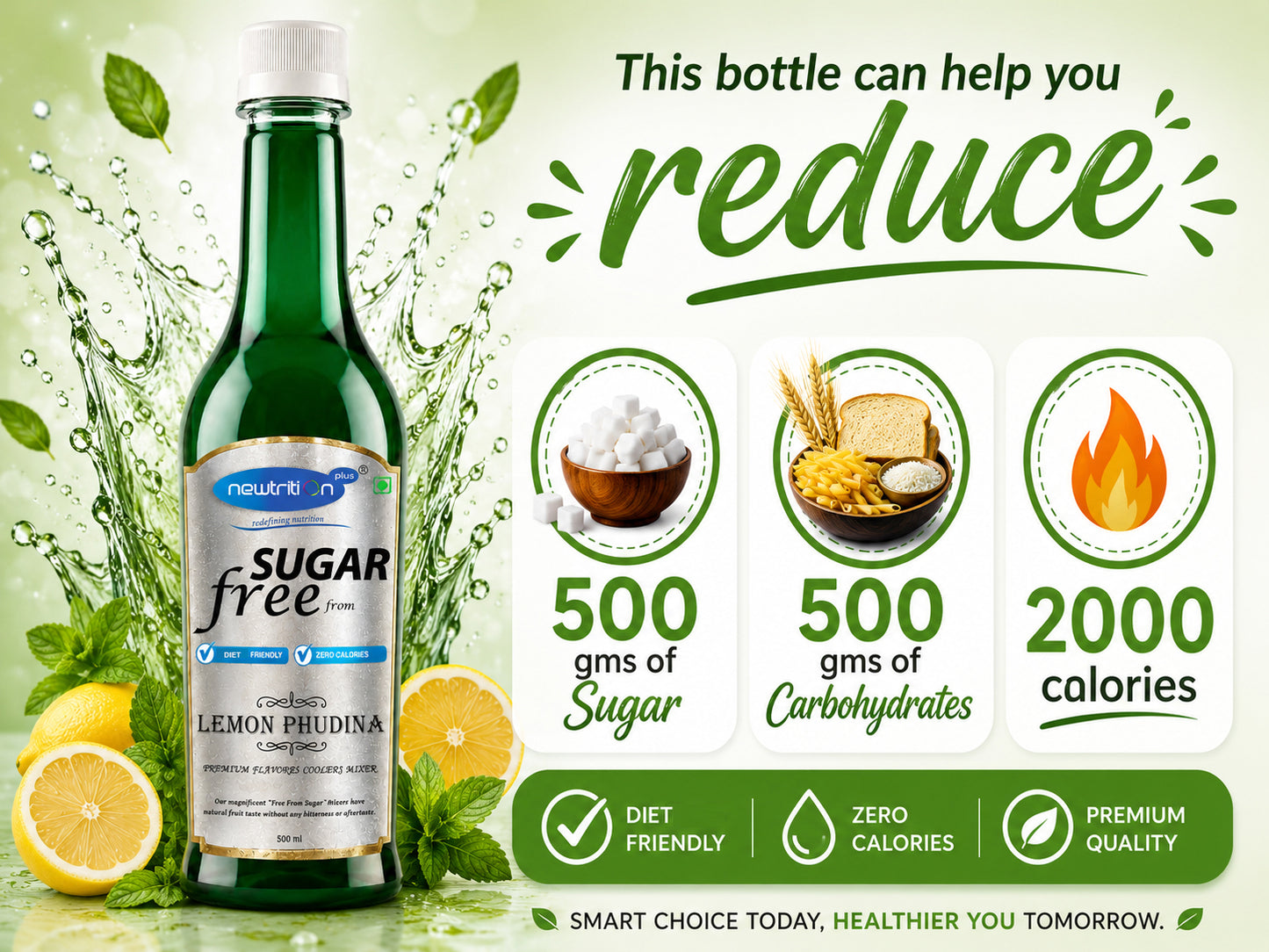 Lemon Phudina Sugar-Free Mocktail Syrup Mixer (Zero Calorie)