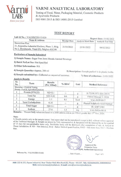 A Varnu Labs test report document for Valnitril 10kg bottles, showing test details, results, and signatures on a white page.